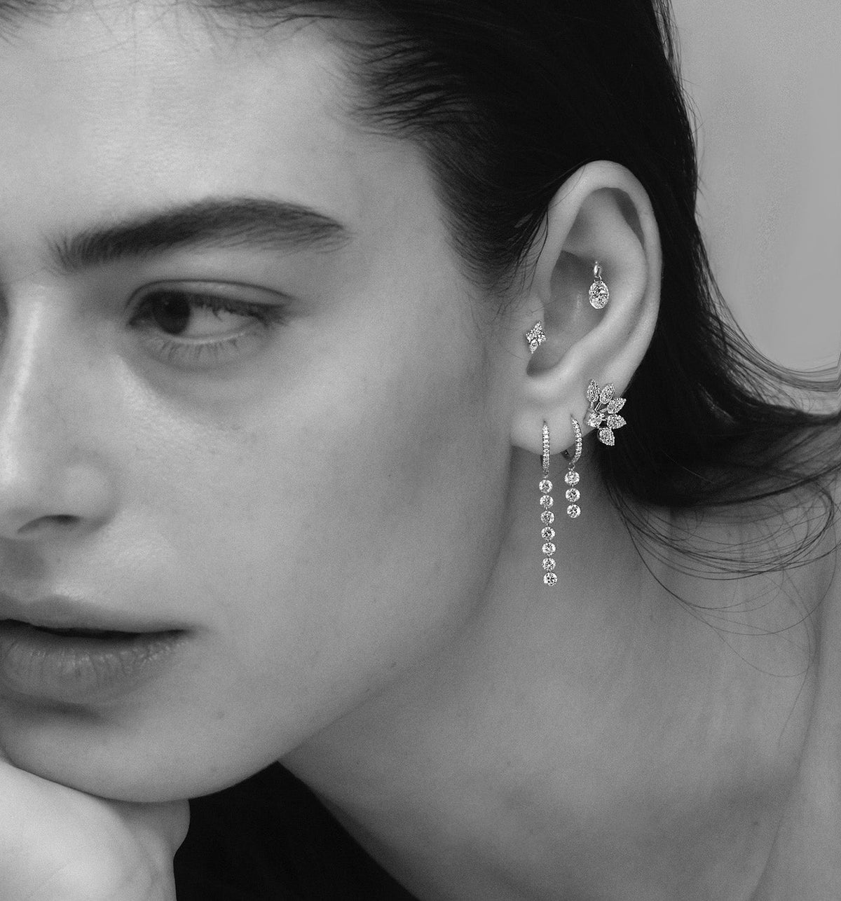 MELANIA DRILLED SEVEN DIAMONDS HOOP DROP EARRING