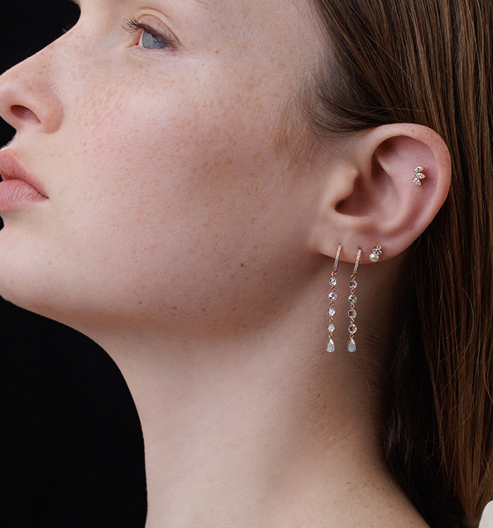 Yellow Gold Piercing Set with Pearl and Diamonds MINI TRIO & PEARL PIERCING LABRET