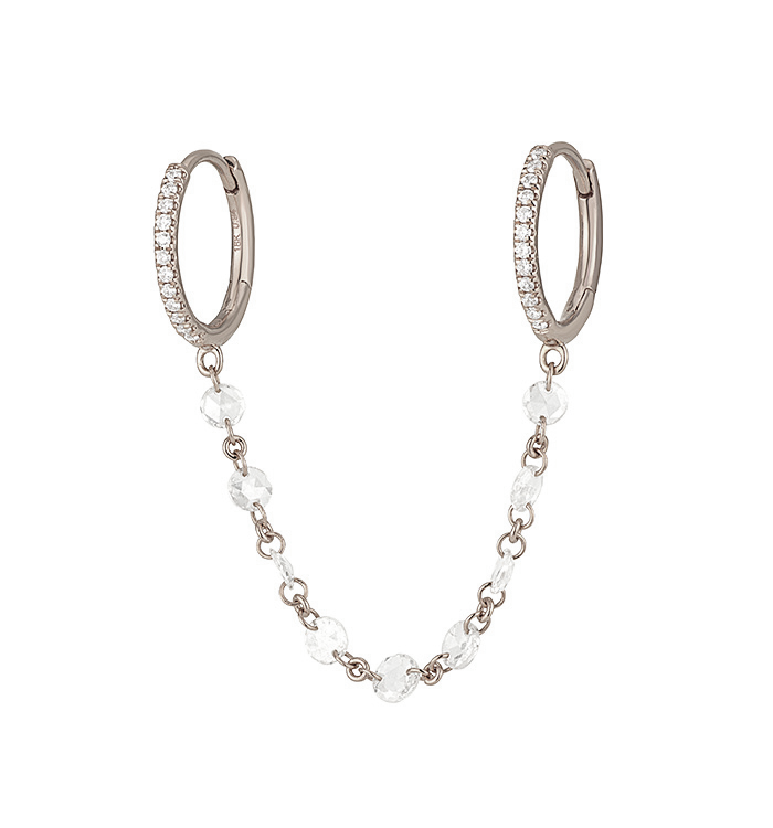 White Gold Double-Hole Earring with Rose-Cut Diamonds RITA DOUBLE EARRINGS