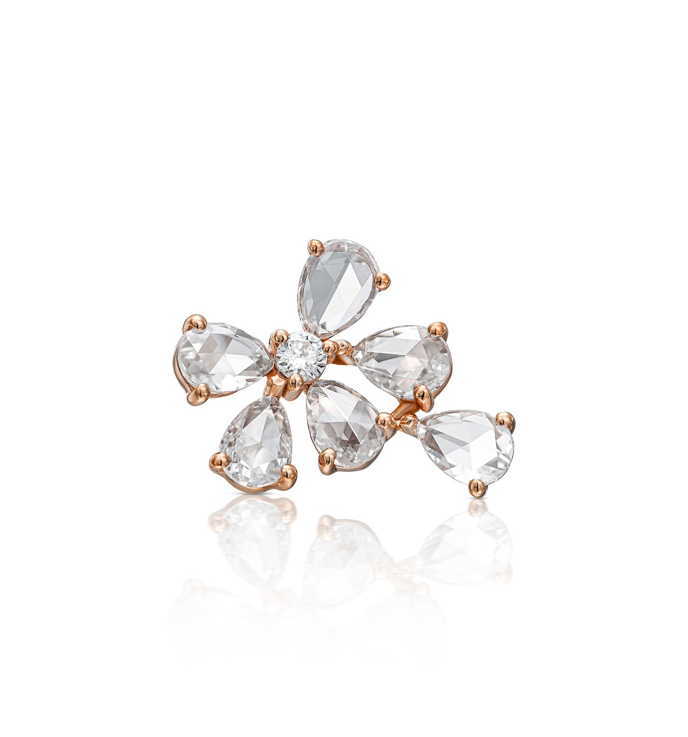 BIANCA diamond earring with rose cut pear-shaped diamonds in asymmetrical composition front view