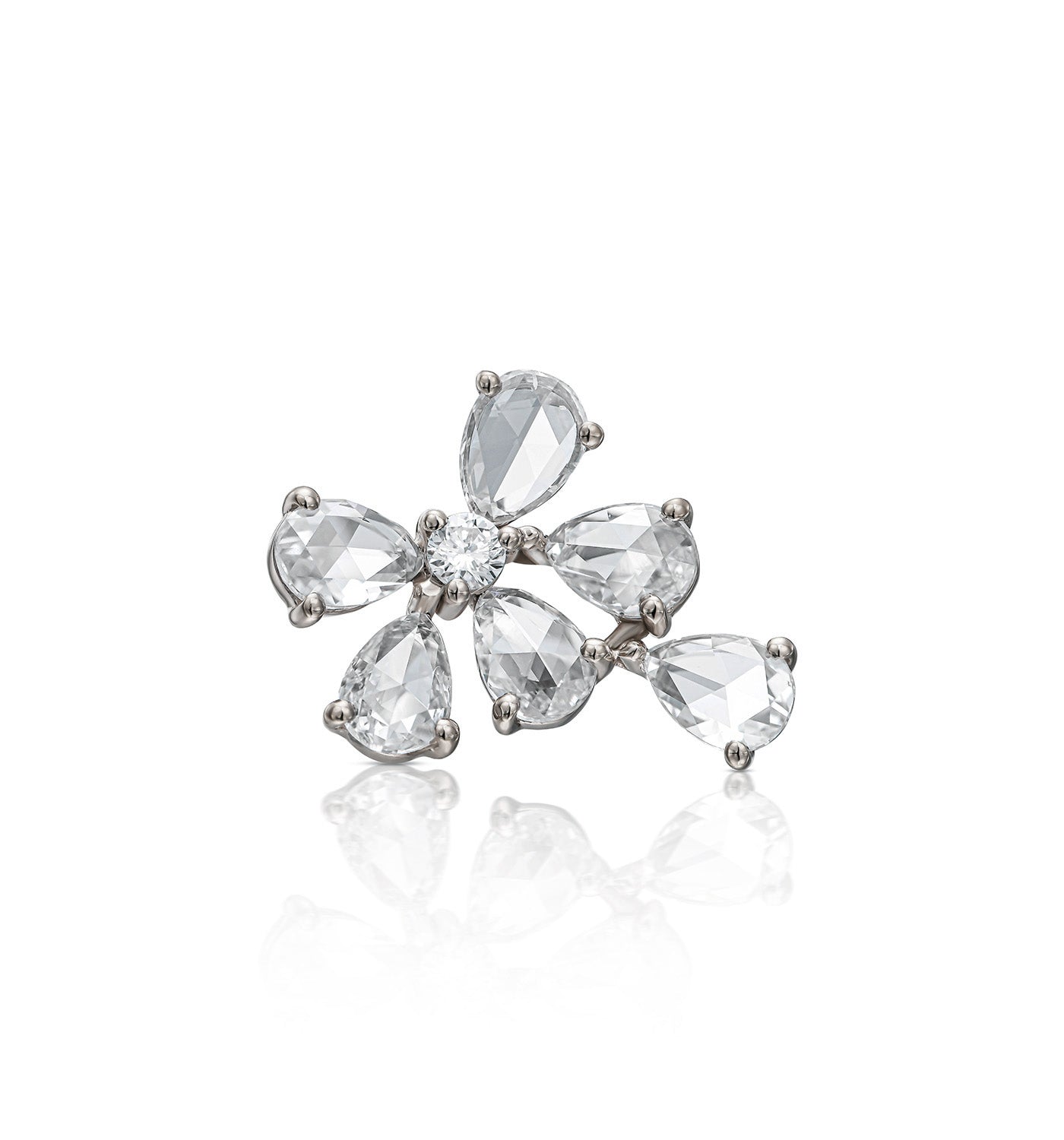 BIANCA white gold diamond earring with rose cut pear-shaped diamonds side view