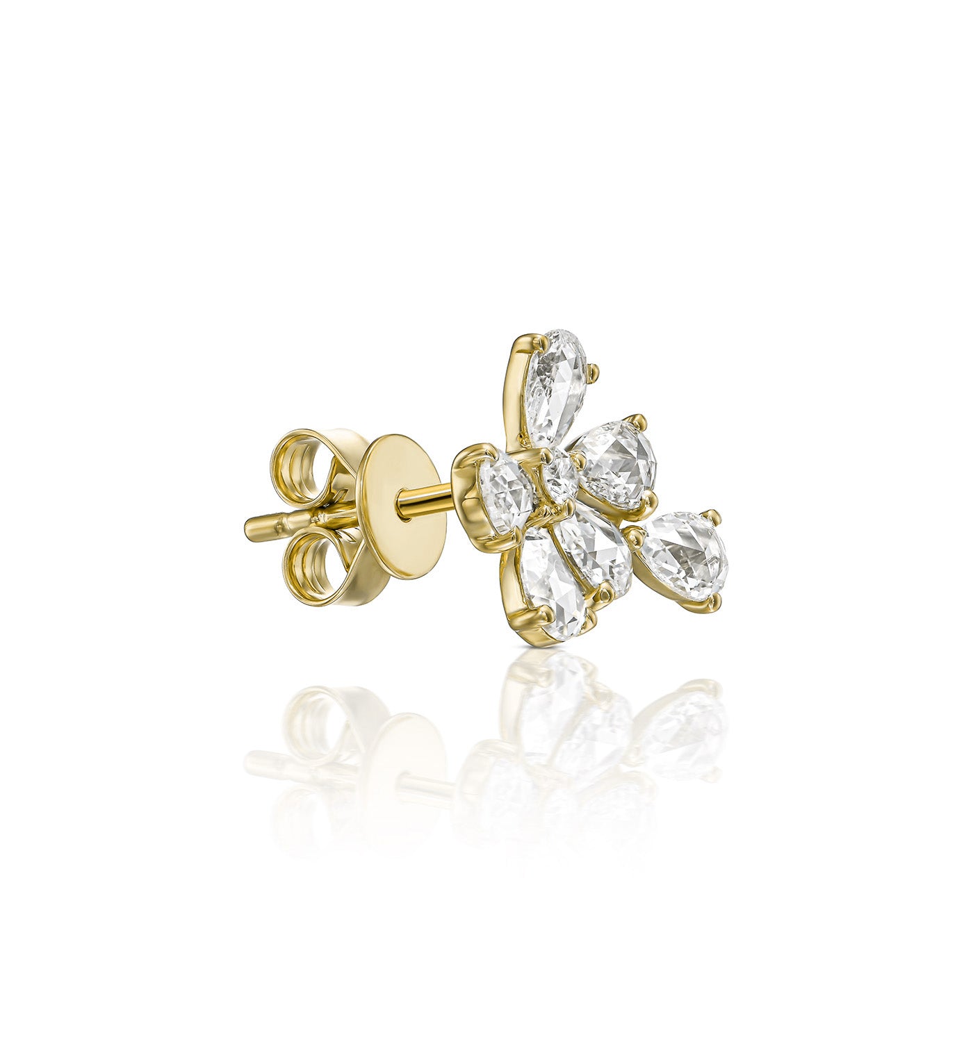 BIANCA yellow gold diamond earring with rose cut pear-shaped diamonds side view