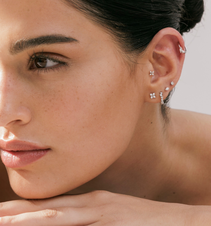 Rose Gold Helix Piercing Clicker Hoop Earring Set with Diamonds PURE PIERCING CLICKER