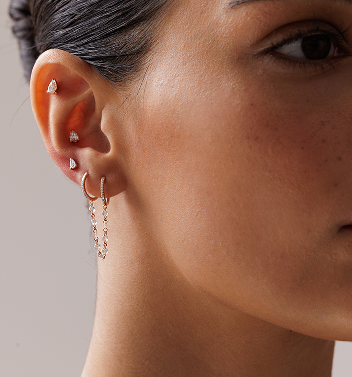 Rose Gold Double-Hole Earring with Rose-Cut Diamonds RITA DOUBLE EARRINGS