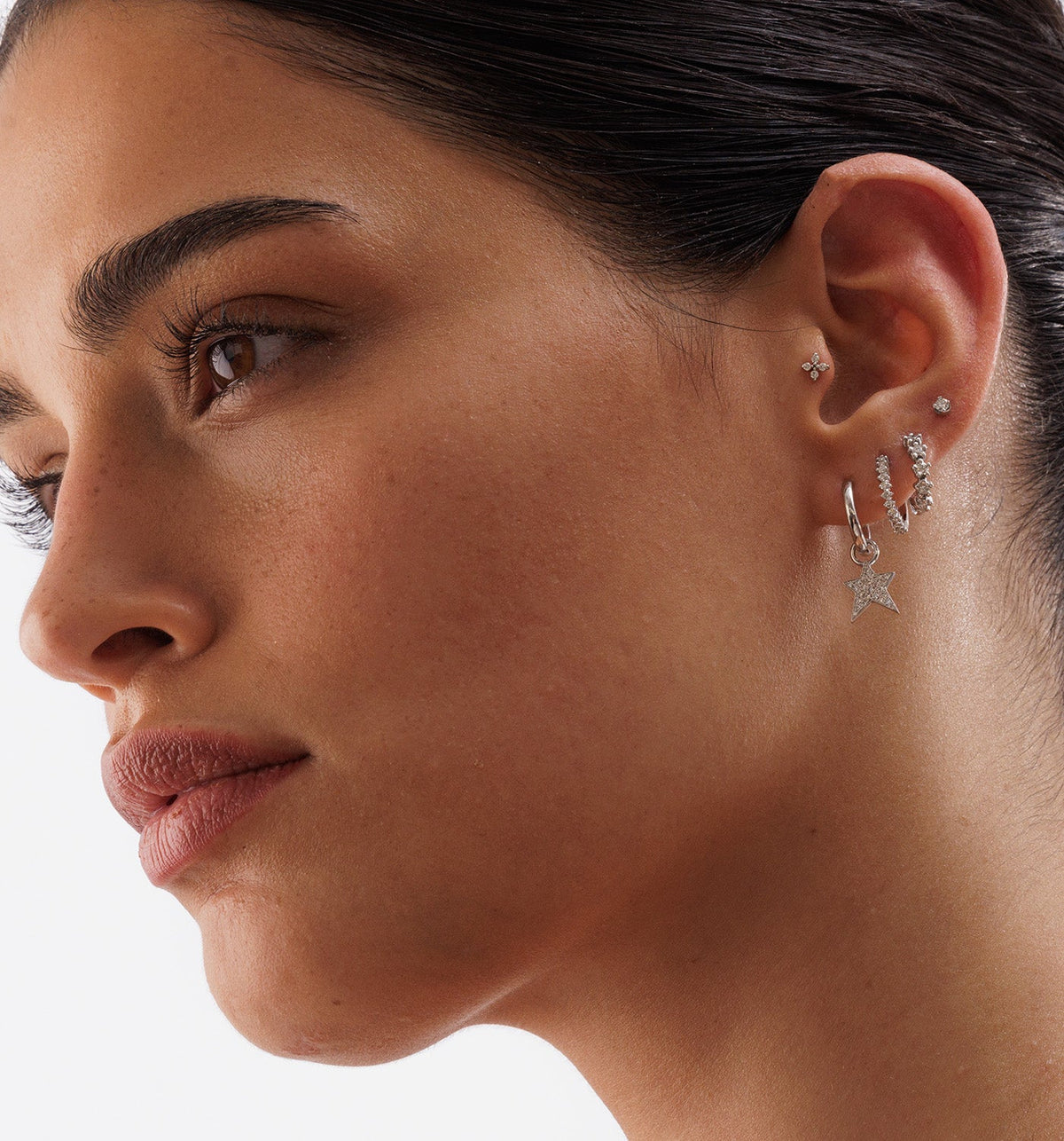 CROWN ROUND DIAMONDS HOOP EARRINGS 12mm