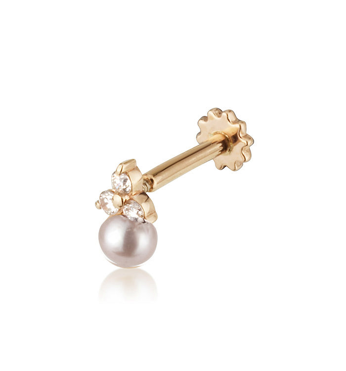 Rose Gold Piercing Set with Pearl and Diamonds MINI TRIO & PEARL PIERCING LABRET