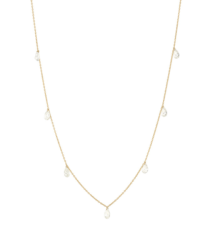 Yellow Gold Necklace Set with Seven Drilled Teardrop Lab-Grown Diamonds SEVEN DRILLED DROP SHAPE LAB DIAMONDS NECKLACE
