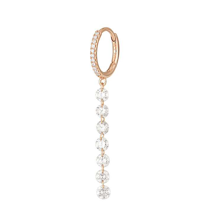 Rose Gold Hoop Earring with Seven Drilled Diamonds MELANIA SEVEN DIAMONDS EARRING