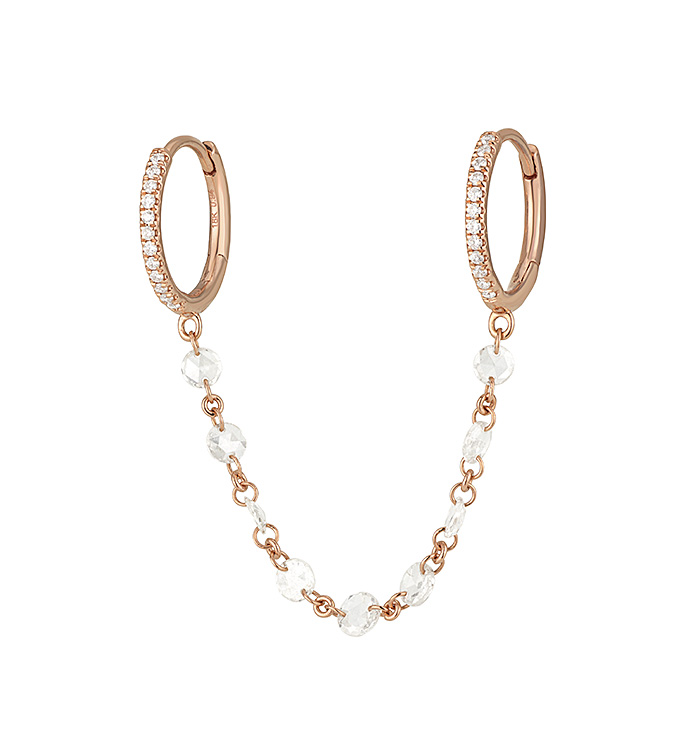 Rose Gold Double-Hole Earring with Rose-Cut Diamonds RITA DOUBLE EARRINGS