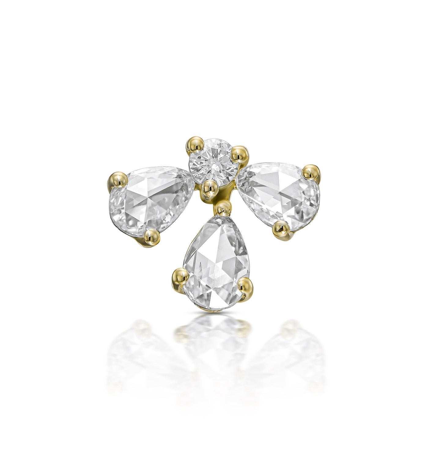 GIA yellow gold diamond earring with rose cut pear-shaped diamonds front view
