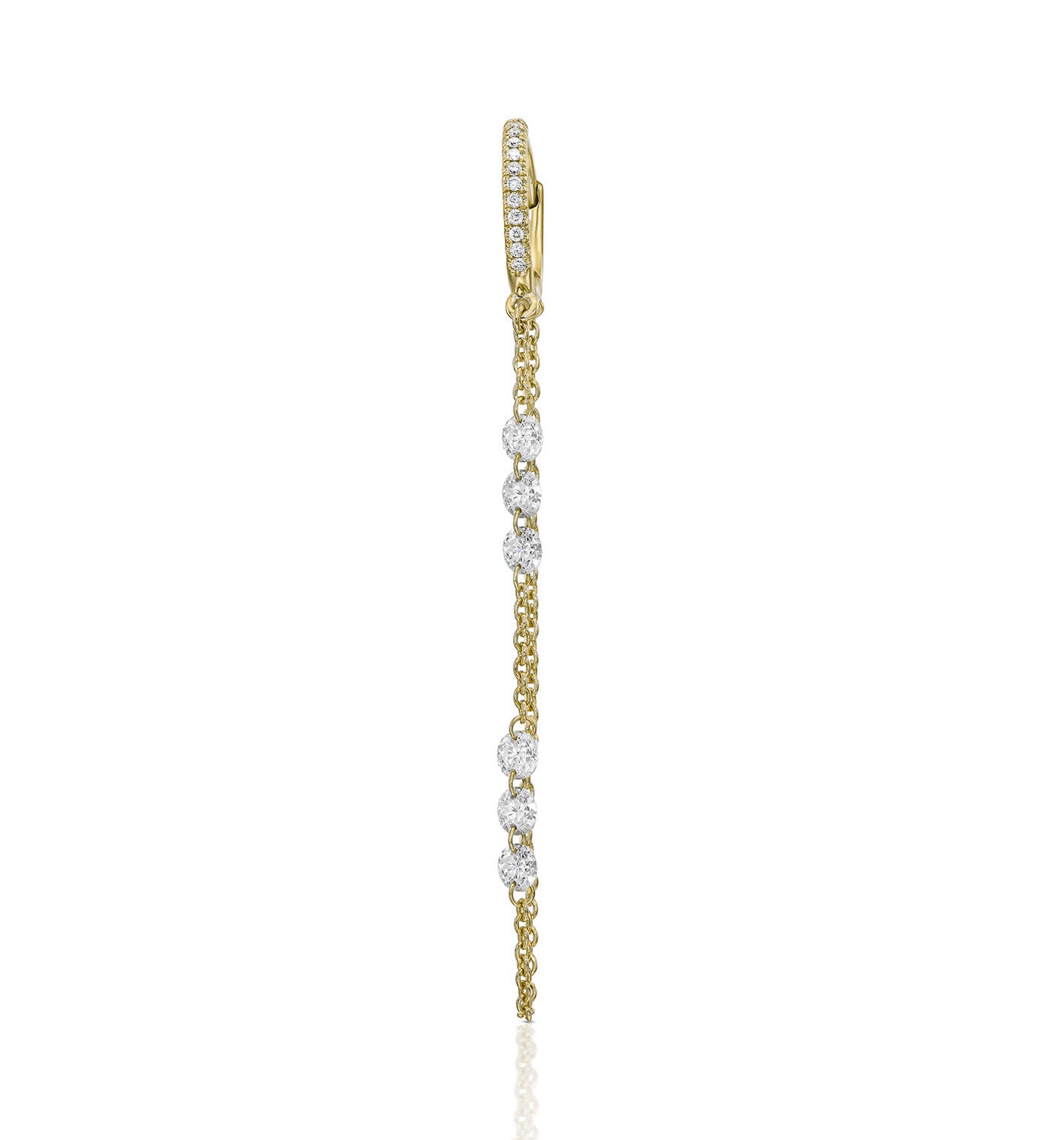 MELANIA Yellow gold flow diamond earring with drilled diamonds front view
