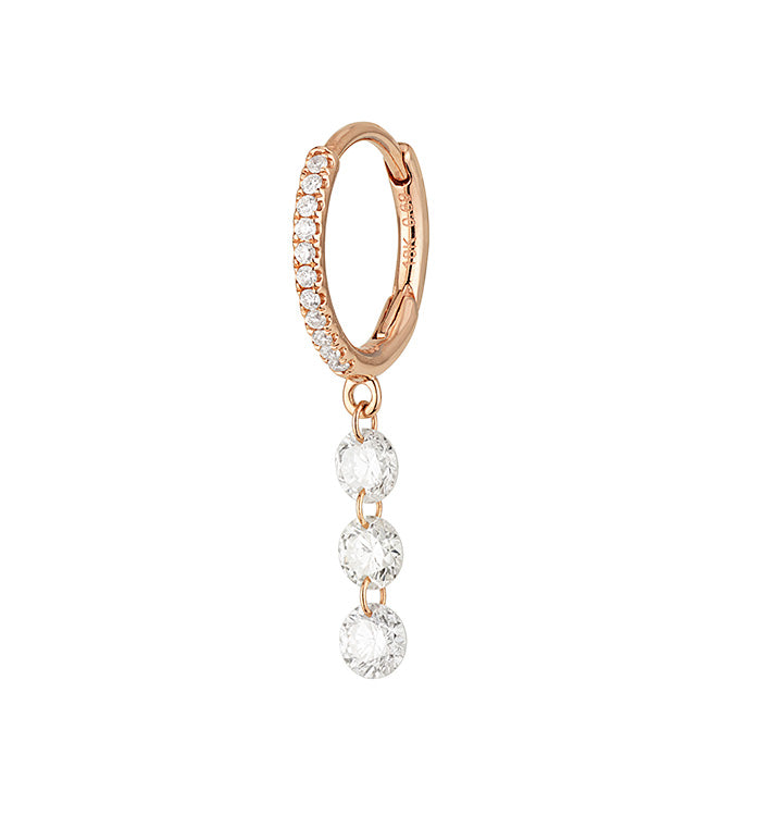 MELANIA DRILLED THREE DIAMONDS HOOP DROP EARRING