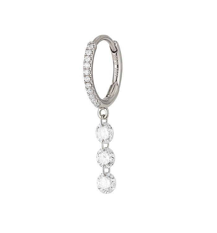 MELANIA DRILLED THREE DIAMONDS HOOP DROP EARRING