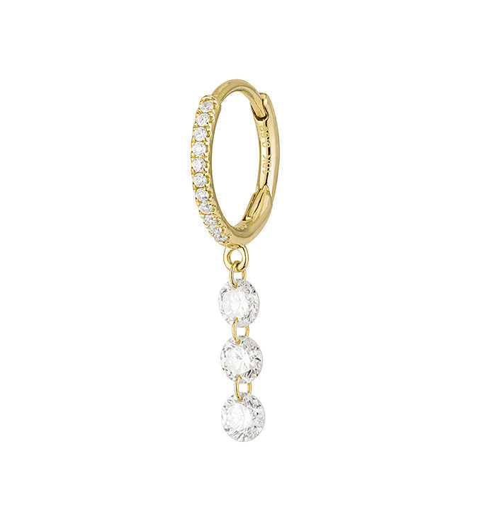 MELANIA DRILLED THREE DIAMONDS HOOP DROP EARRING