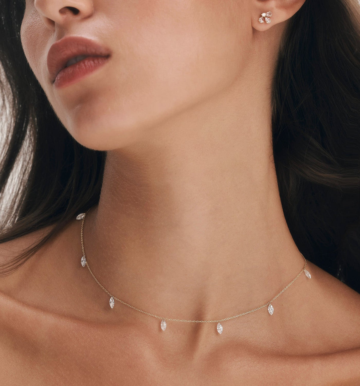 SEVEN DRILLED MARQUISE SHAPE LAB DIAMONDS NECKLACE