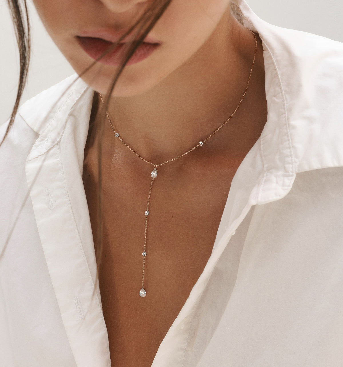 PEAR & ROUND Floating Lab Diamond Lariat Necklace