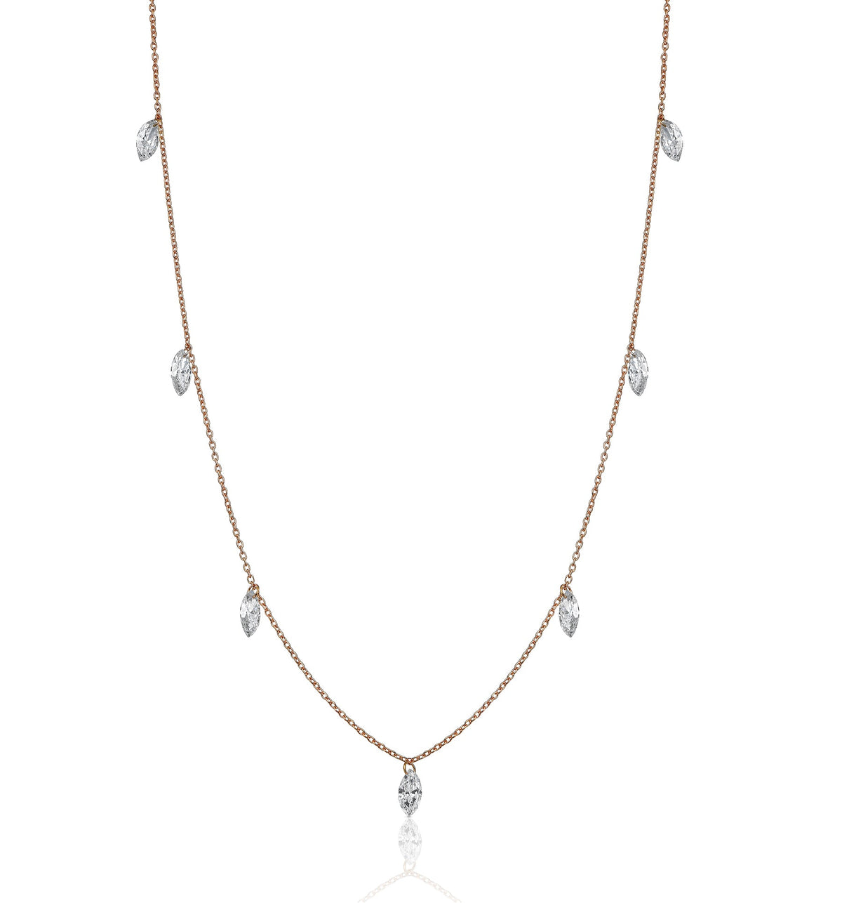SEVEN DRILLED MARQUISE SHAPE LAB DIAMONDS NECKLACE