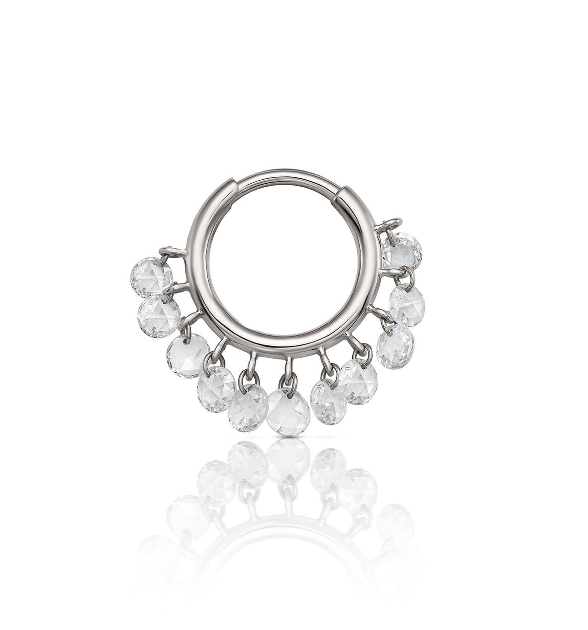 ZAZA white gold floating diamond hoop earring front view